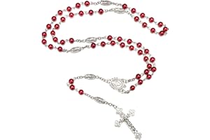 Rnivida Catholic Beads Rosary Virgin Mary Rosary Necklace with Jesus Crucifix, Miraculous Mary Medal Rosary Prayer Gifts for Women