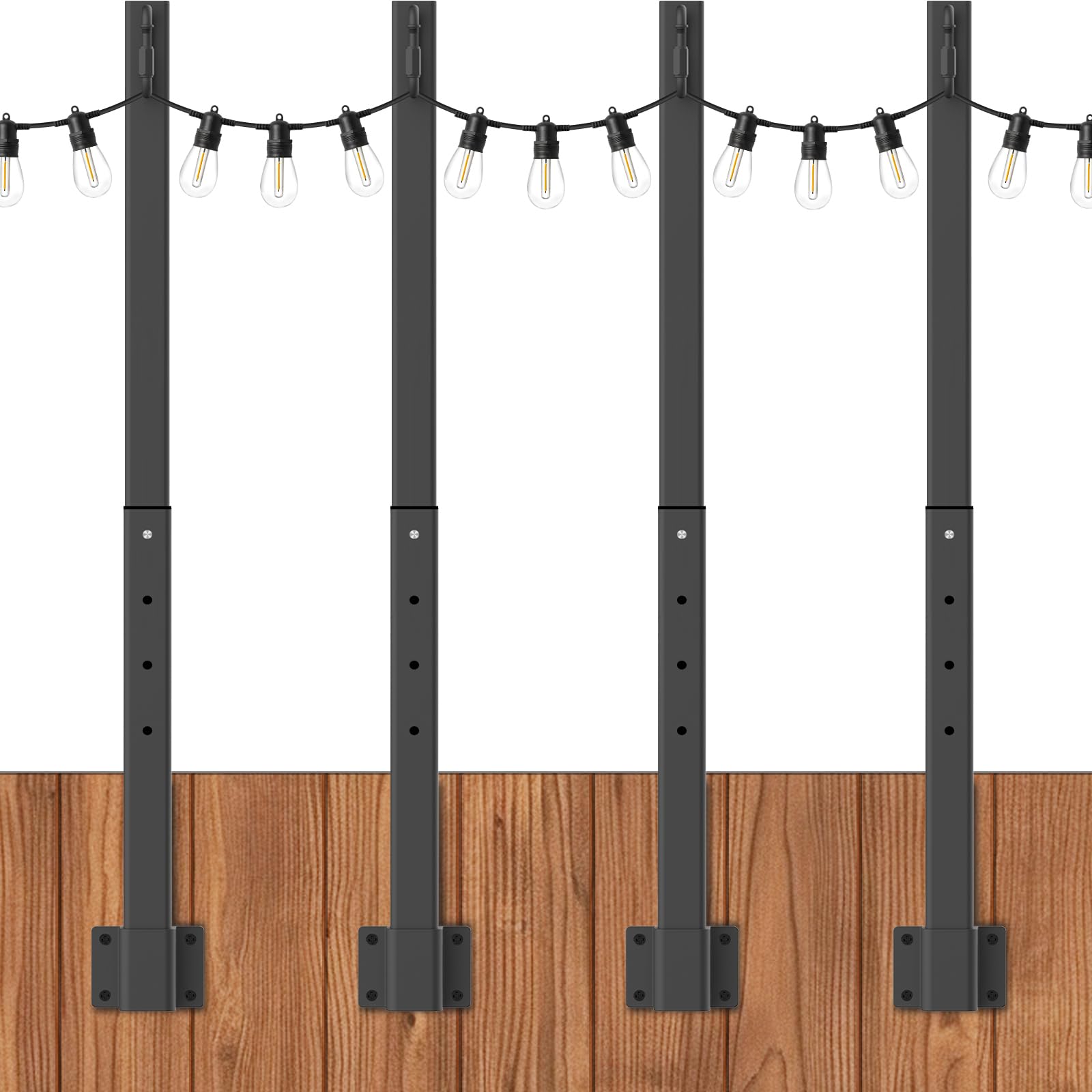 Photo 1 of zoegi 4 Pack 2.8FT String Light Poles,Light Poles for Outside Lights with Fork,Outdoor Brackets Hanging Lights,Metal Stand for Deck Patio,Backyard,Wedding,Deck,Party