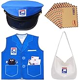 Keymall Kids Mailman Costume Mail Carrier Hat Mr. Postman Canvas Bag Vest Envelopes For Halloween Career Day Postal Costume