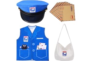 Keymall Kids Mailman Costume Mail Carrier Hat Mr. Postman Canvas Bag Vest Envelopes For Halloween Career Day Postal Costume