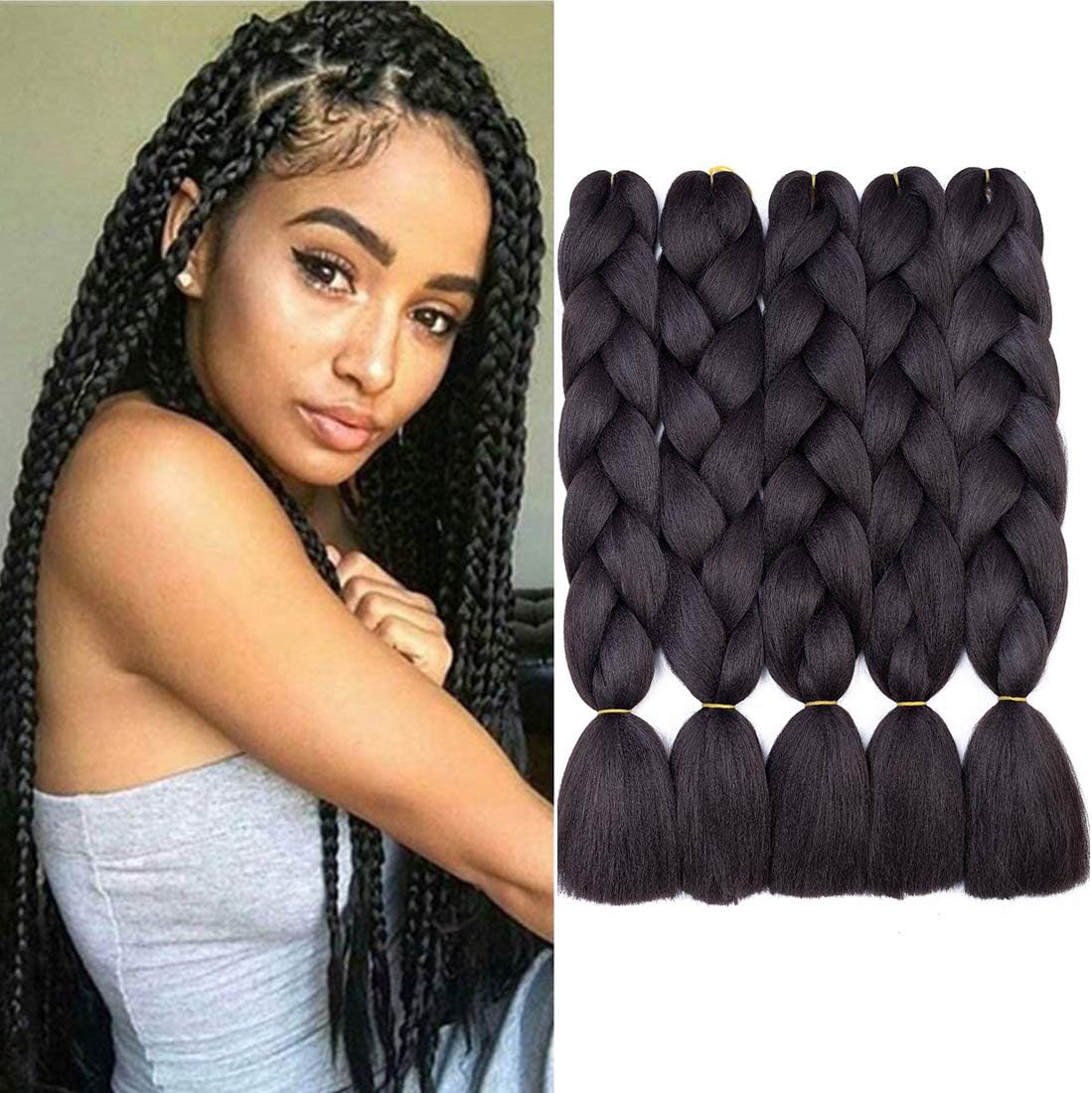 5Pcs/Lot Jumbo Braiding Hair Pure Color Kanekalon Synthetic Crochet Braiding Hair Extensions (24inch,2#)