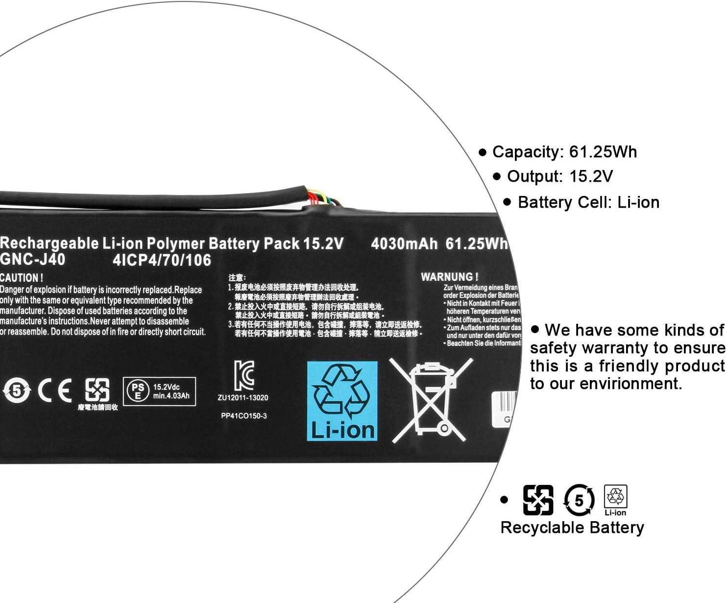 GNC-J40 961TA013F Laptop Batterie Ersatz für GIGABYTE P34F P34G P34K P34W V2 V3 V5 V7 Series(15.2V 61.25Wh) - Image 3