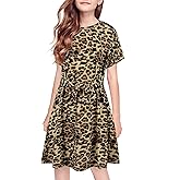 GORLYA Girl's Short Sleeve Tie Waist Casual Swing Midi T-Shirt Dress with Pockets for 4-14T Kids