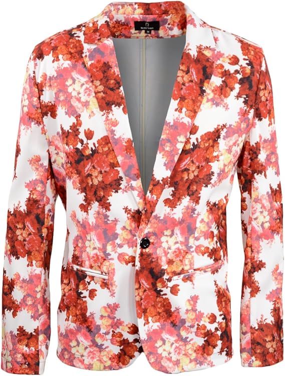 Amazon ブラックバリア Black Varia カットジャケット 花柄 薔薇 メンズ 日本製 1釦 ストレッチ 長袖 シングル ジャケット ホワイト白レッド赤 コート ジャケット 通販