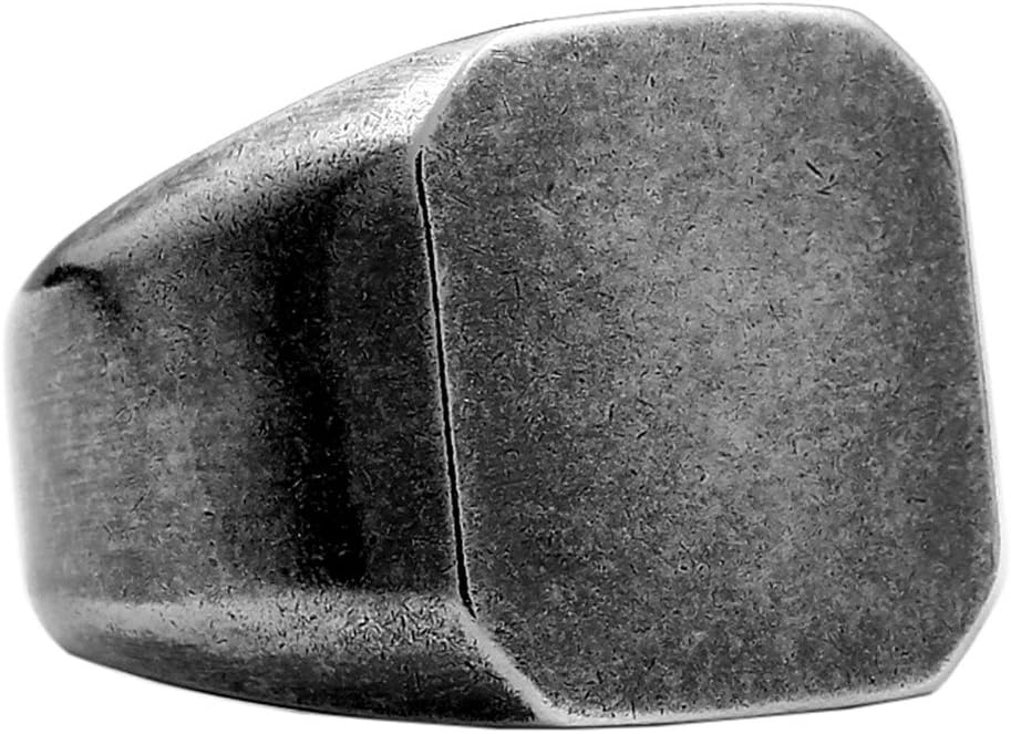 UNAPHYO Men's Stainless Steel Square Antique Silver Ring Matte Brushed Simple Signet Band