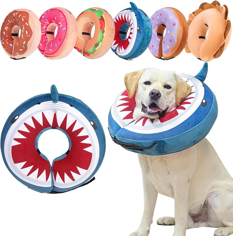 BEAUTYZOO Inflatable Dog Collar Medium Blue Shark - Donut E-Collar