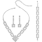 GIYAWA 4 PCS Bride Wedding Jewelry Set Necklace Earrings Bracelet Sets Formal Costume Jewelry for Women