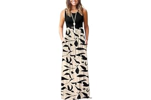 WNEEDU Womens Maxi Dress Summer Sleeveless Dress Casual Long Swing Dresses with Pockets