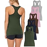 Sexy Basics Women's 5 Pack Racerback PowerFlex Tank Tops/Cotton -Spandex Stretch Color Tank Tops