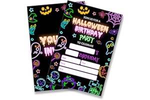 Dumyum Halloween Birthday Invitations with Envelopes, 20 Spooky Ghost Skull Birthday Invites for Kids Teens, Double-Sided