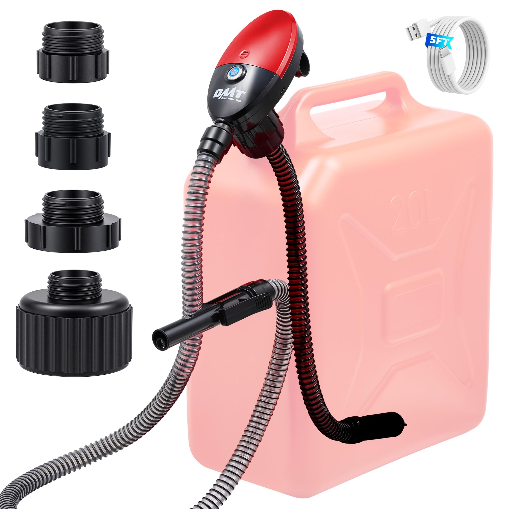 Photo 1 of Orion Motor Tech Fuel Transfer Pump, 3.2GPM Electric Gas Can Pump, 51" Hose Auto-Shutoff Nozzle, USB-C & AA Battery (NO BATTERIES INCLUDED) Powered, 4 Adapters for Gasoline, Diesel, Kerosene, Red