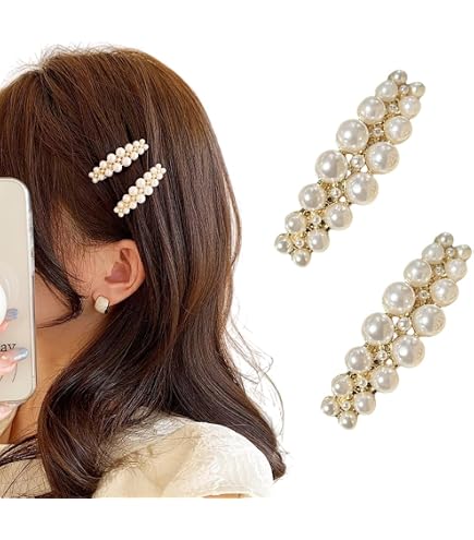 Amazon.com : Aneneiceera Pearl Hair Clip Gold Hair Barrette  display picture 3