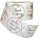 Sontanbao Thank You Stickers 2 inch Round, 500pcs Classic Flower Waterproof Floral Thank You Stickers for Packaging, Thank You for Supporting My Small Business Stickers