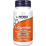 NOW Supplements, L-Carnitine 500mg, Purest Form, Amino Acid, Fitness Support*, 60 Veg Capsules