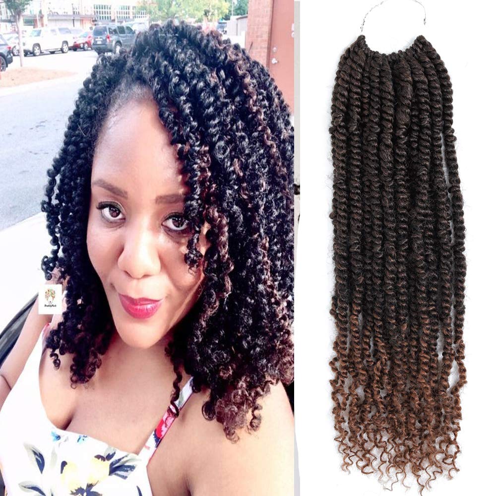 Passion Twist Crochet Hair 6 Packs Pretwisted Spring Twist Hair Befunny Prelooped Ombre Crochet Braids With Curly Ends Pre Twisted 2S Short Mini Bomb Synthetic Braiding Hair For Women (12 inch,T30#)