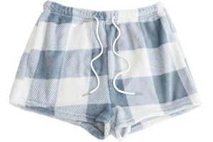 Flannel Pajamas Shorts Women Plaid Pj Shorts Fleece Lounge Shorts Casual Winter Shorts Comfy Fluffy Shorts Loungewear