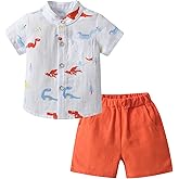 KuKitty Toddler Infant Baby Boy Clothes Summer Short Sleeve Button Down Shirt Tops Shorts Outfit Set