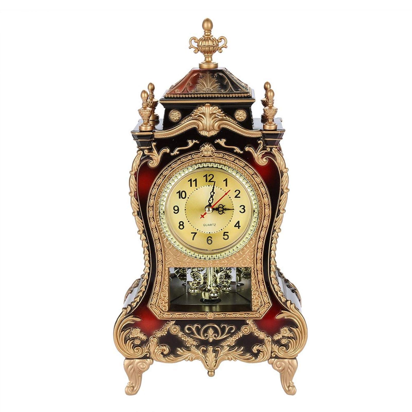 Goshyda Vintage Desk Clock - Exquisite Antique Home Decorative Table Clock for Living Room, Bedroom, Study Room (Brown Red)