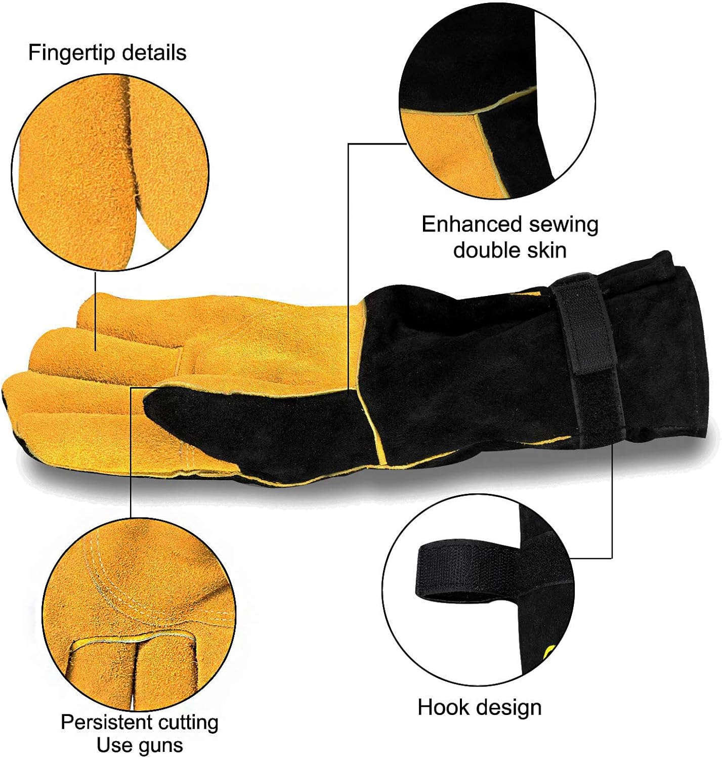 Welding Gloves, Cuwiny 1112°F Heat/Fire Resistant/Leather Forge Gloves, with Kevlar Stitching String, 16 inches Extra Long Sleeve and Fireproof Hook and Loop Tape,fit for Mig/Tig: Clothing