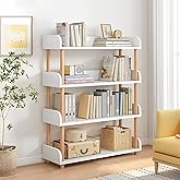 OSCHF 4-Tier Wooden Open Bookcase - Modern Display Bookshelf with Top Edge and Solid Wood Frame for Home and Office, Storage Cabinet, Warm White