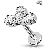 Mooncrush Jewelry Minimalist Flower G23 Solid Titanium Cartilage Earrings Stud 16G Internally Threaded Helix Earrings Silver Flat Back Medusa Helix Piercing Jewelry Surgical Steel