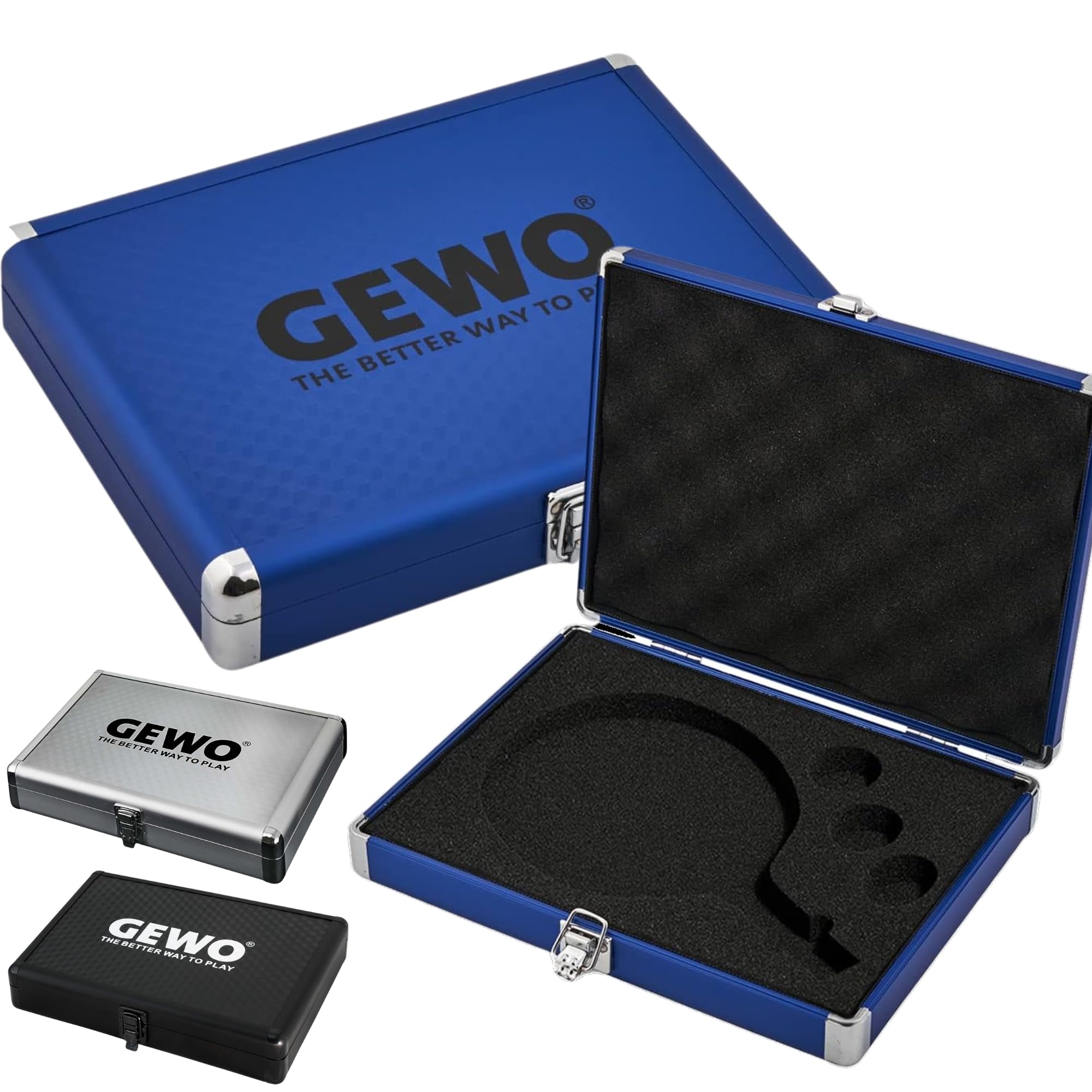 GEWO Aluminium Safe Racket Case - Aluminium Case with Foam for Protected Transport and Safe Storage of Table Tennis Bats and Balls - Blue