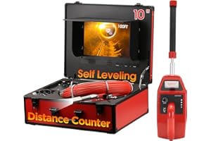 Gatebig Sewer Camera with Locator 100FT,Drain Pipe Inspection Camera with Self-Leveling,Distance Counter,10'' IPS Borescope with DVR,Endoscope with 12 Adjustable LEDs,IP68 Plumbing Snake,16GB Card