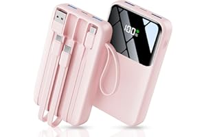 HELLEE Portable Charger with Built in Cable, 15000mAh Power Bank, 22.5W Fast Charging, 6 Outputs, Slim Travel Essential Battery Pack with LED Display, Compatible with iPhone 16/15/14/13, Samsung, iPad, etc