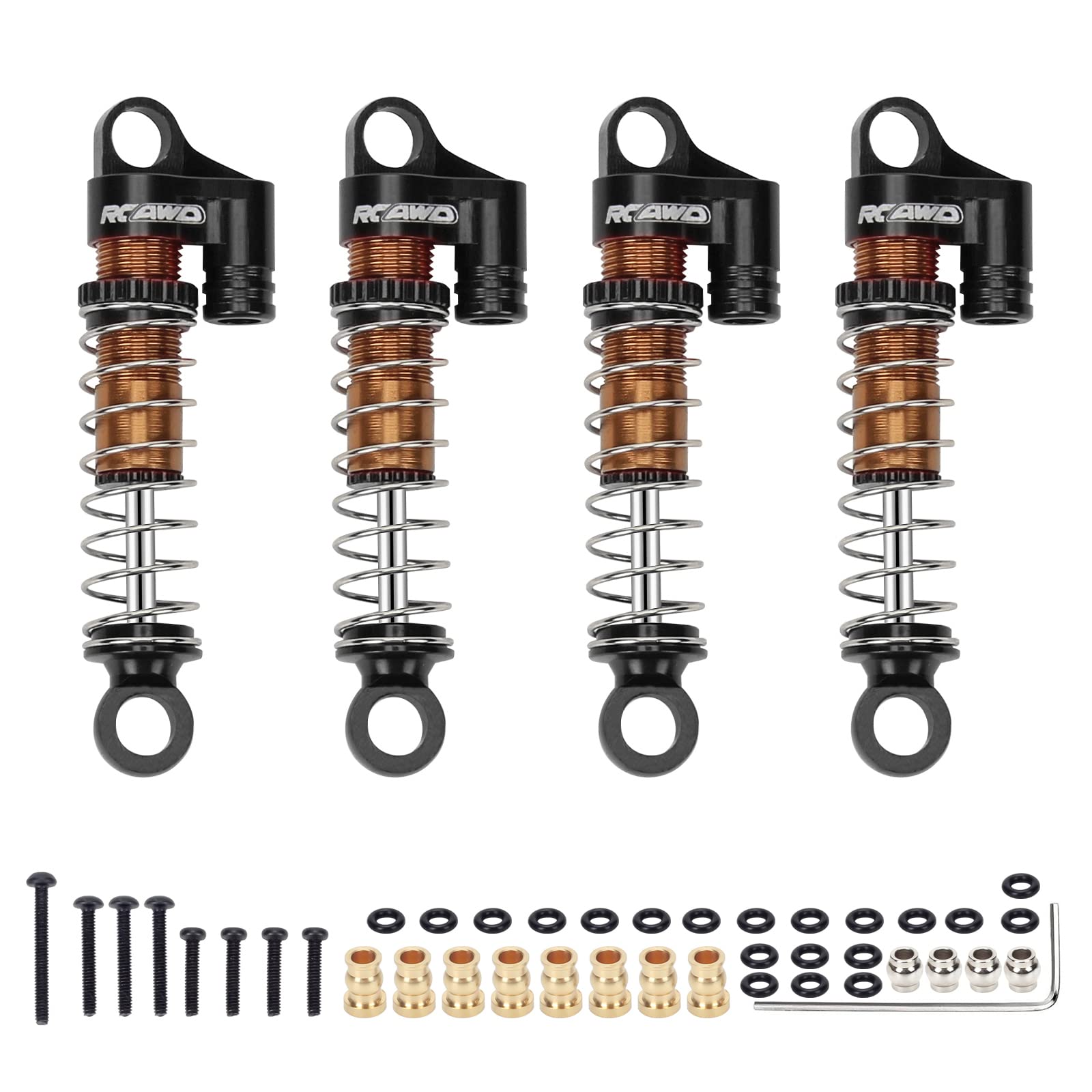 RCAWD RC Shock Absorber Upgrades Parts for FMS FCX24 1/24 & 1/18 Crawlers, Aluminum Front Rear RC Shocks Damper # C3002（Black）