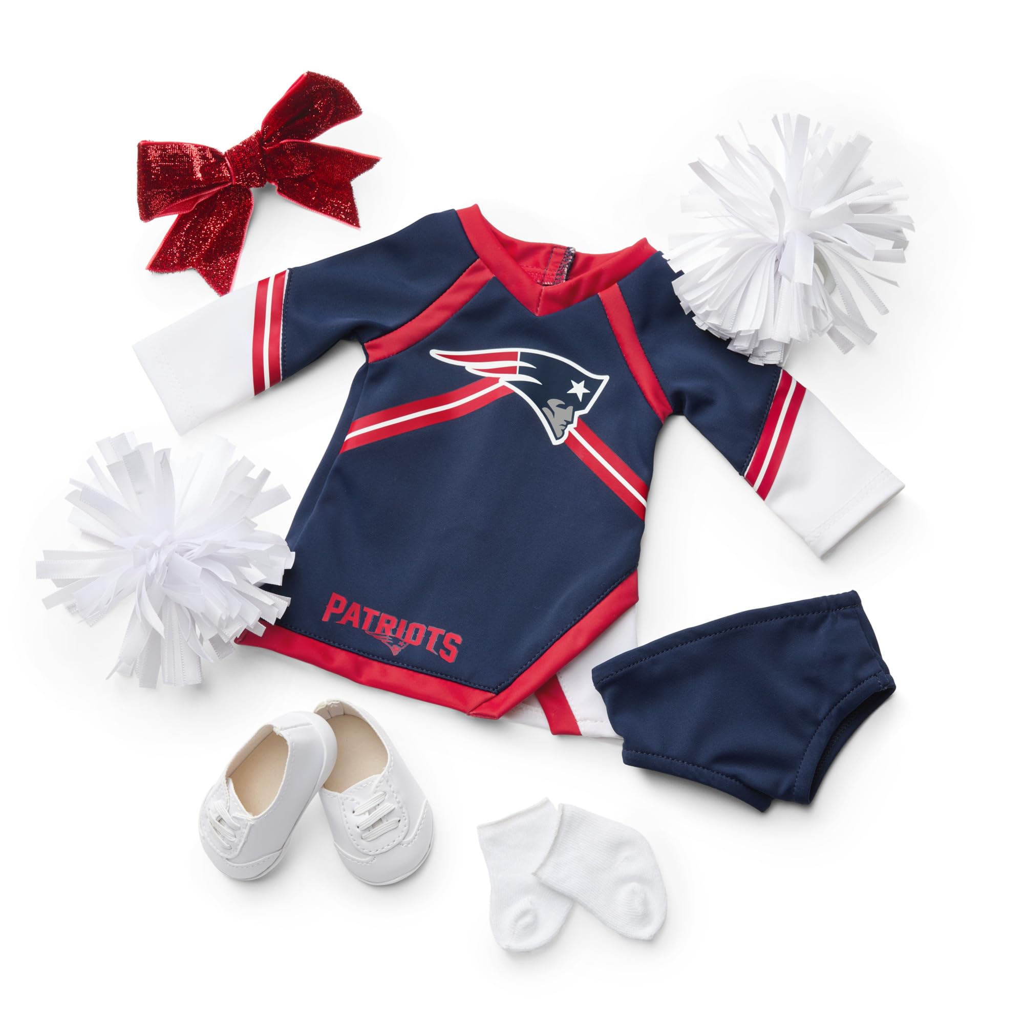 American Girl New England Patriots Cheer Uniform 18 inch Doll Clothes with Pom Poms, Navy and Red, 5 pcs, Ages 6+