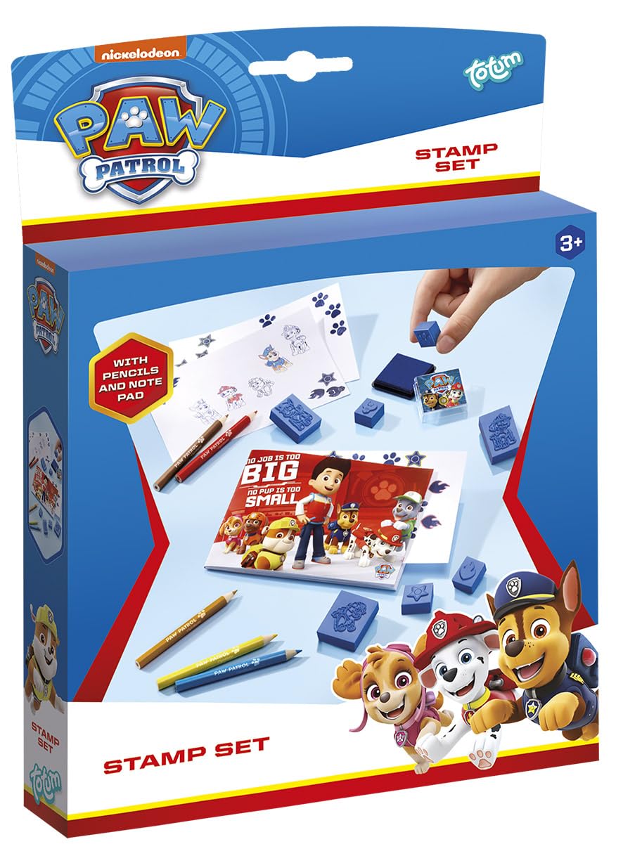 Totum Paw Patrol Stamp Set, Black with Motif Stamps, Ink Pad, Colourful Pens and Colouring Pad, Gift for Children from 3 Years