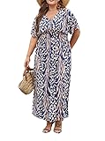 OSTOO Women's Plus Size Hawaii Empire Waist Bat