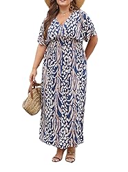 OSTOO Women's Plus Size Hawaii Empire Waist Bat