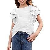 blibean Girls Ruffled Short Sleeve Textured Tops Shirts Size 6-15 Years