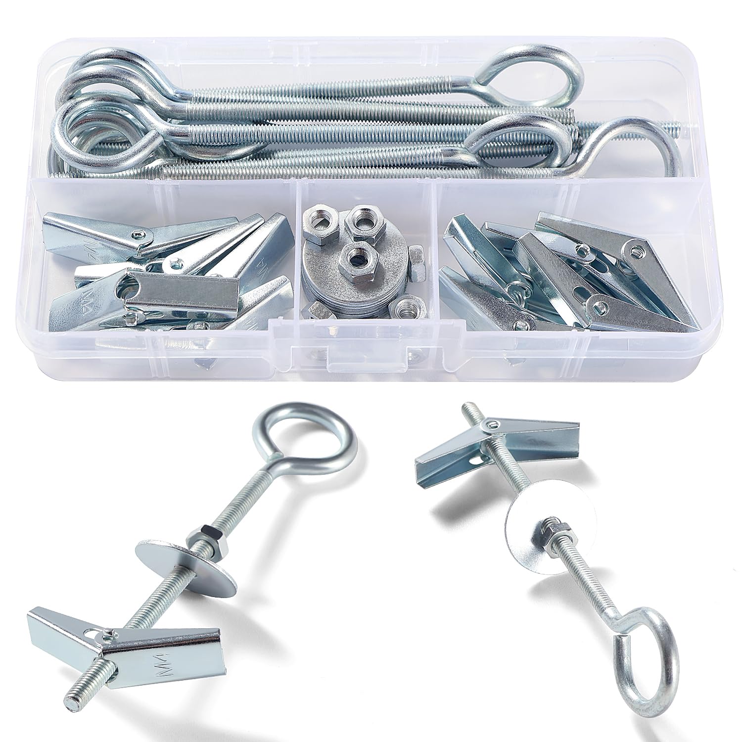 Lyeteung M4 Wing Spring Toggle Closed Hook Set - Ceiling Plasterboard Mount With Hex Nuts, Washers for Hollow Walls, Hanging Plants Fixing