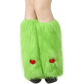 Jeere One Pair 16" Furry Fuzzy Leg Warmers Faux Lime Green Fuzzy Leg Warmers Women Fur Long Boot Covers Green Fluffy Boot Covers Party Accessory Outfit for Carnival Rave Cuff Heels