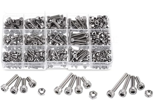 GSK Cut Stainless Steel Allen Hex Socket Head Cap Screws & Nut 280 pcs, M3/M4/ M5 Assortment Set Kit