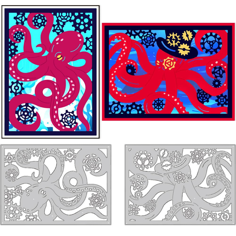 DELORIGIN Steampunk Octopus Cutting Dies Card Making Die Cut Octopus Frame Carbon Steel Die Cuts Stencils Card Scrapbooking Embossing Template Dies for DIY Craft Paper Album Gift Decor