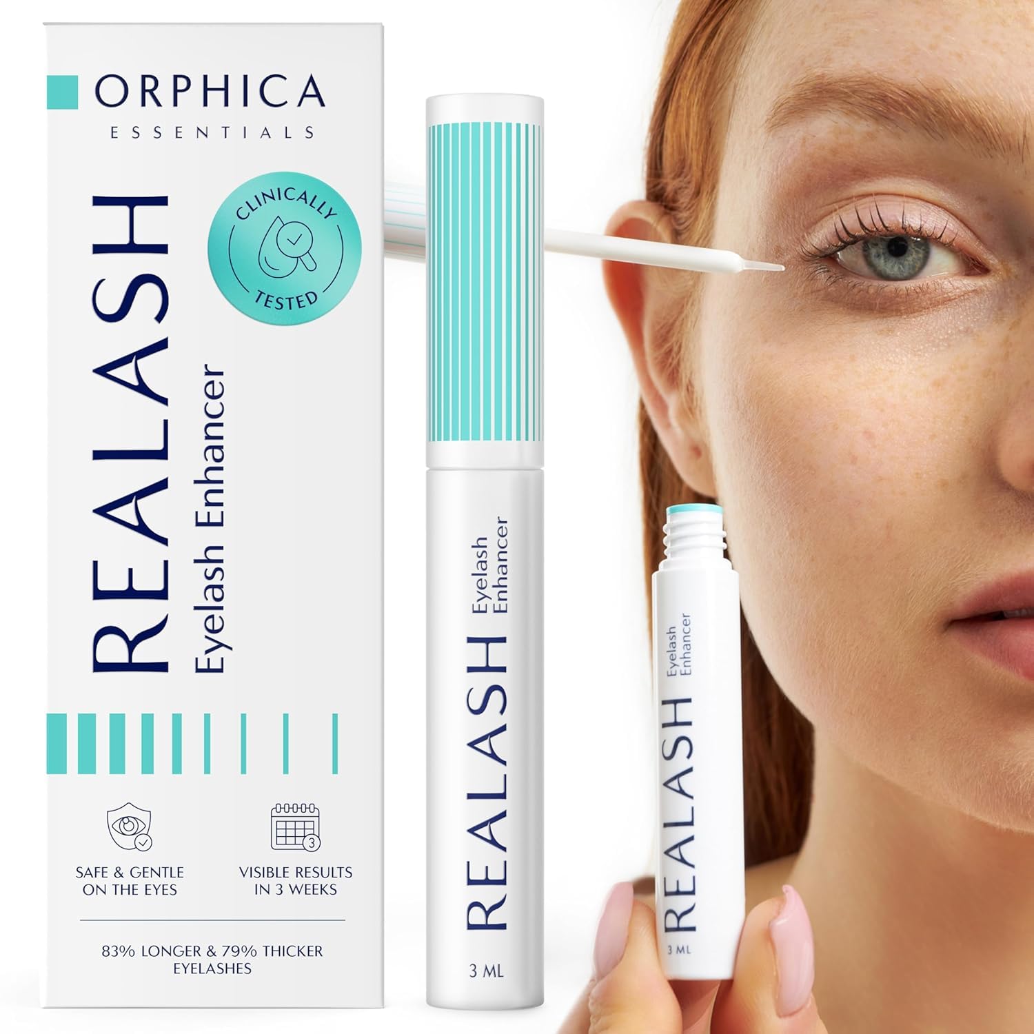 Orphica REALASH Eyelash Conditioner Growth Serum For Strong Dense Long Natural Eyelashes, Growth Peptides Eyelashes Enhancer, 3ml