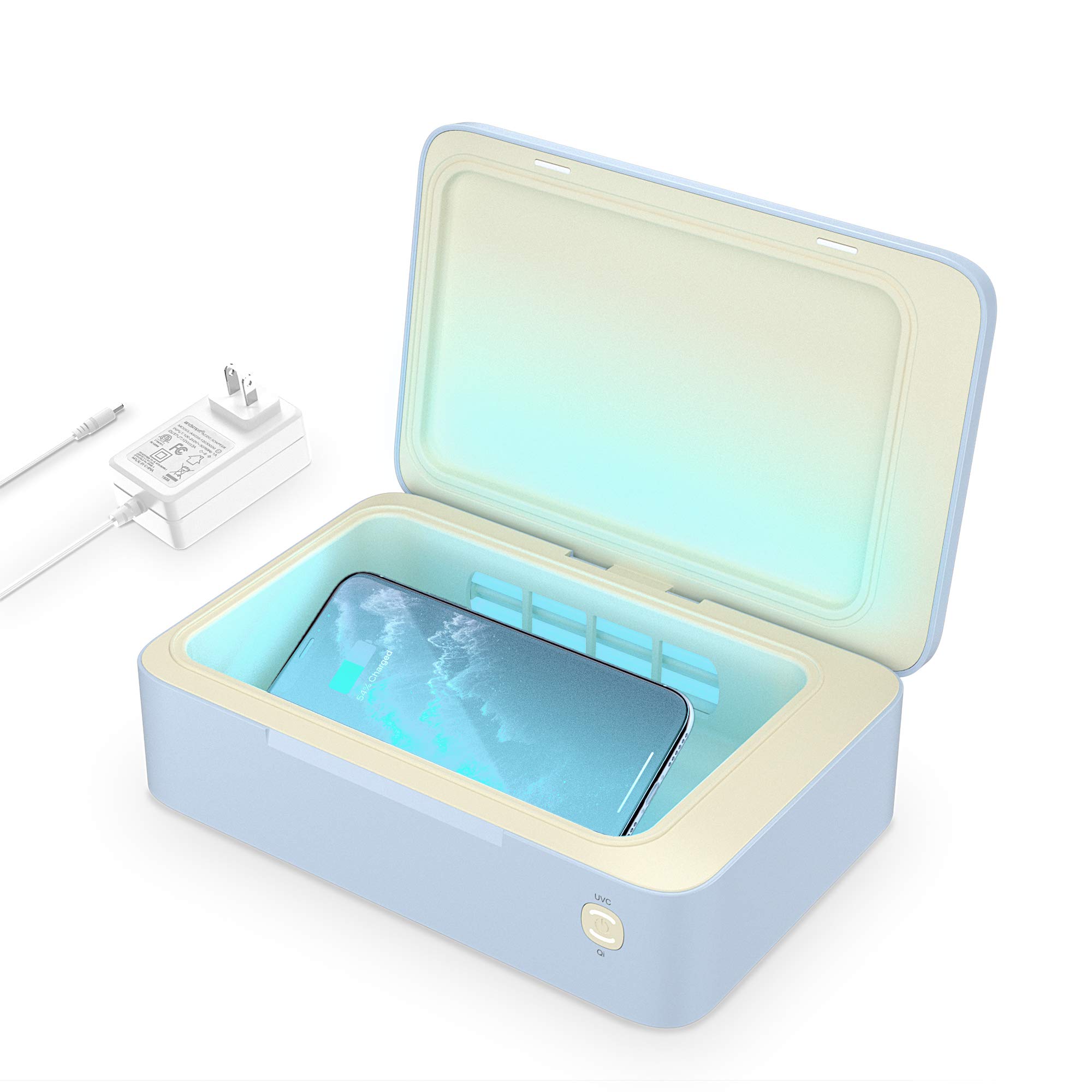 UV Cell Phone Sanitizer Box Wireless Charger Senerport 3 in 1 Steri Cleaner Box with 10W Qi Wireless Charger and Dual USB Outputs Charging Ports, Kills Rate up to 99.99% Turquoise