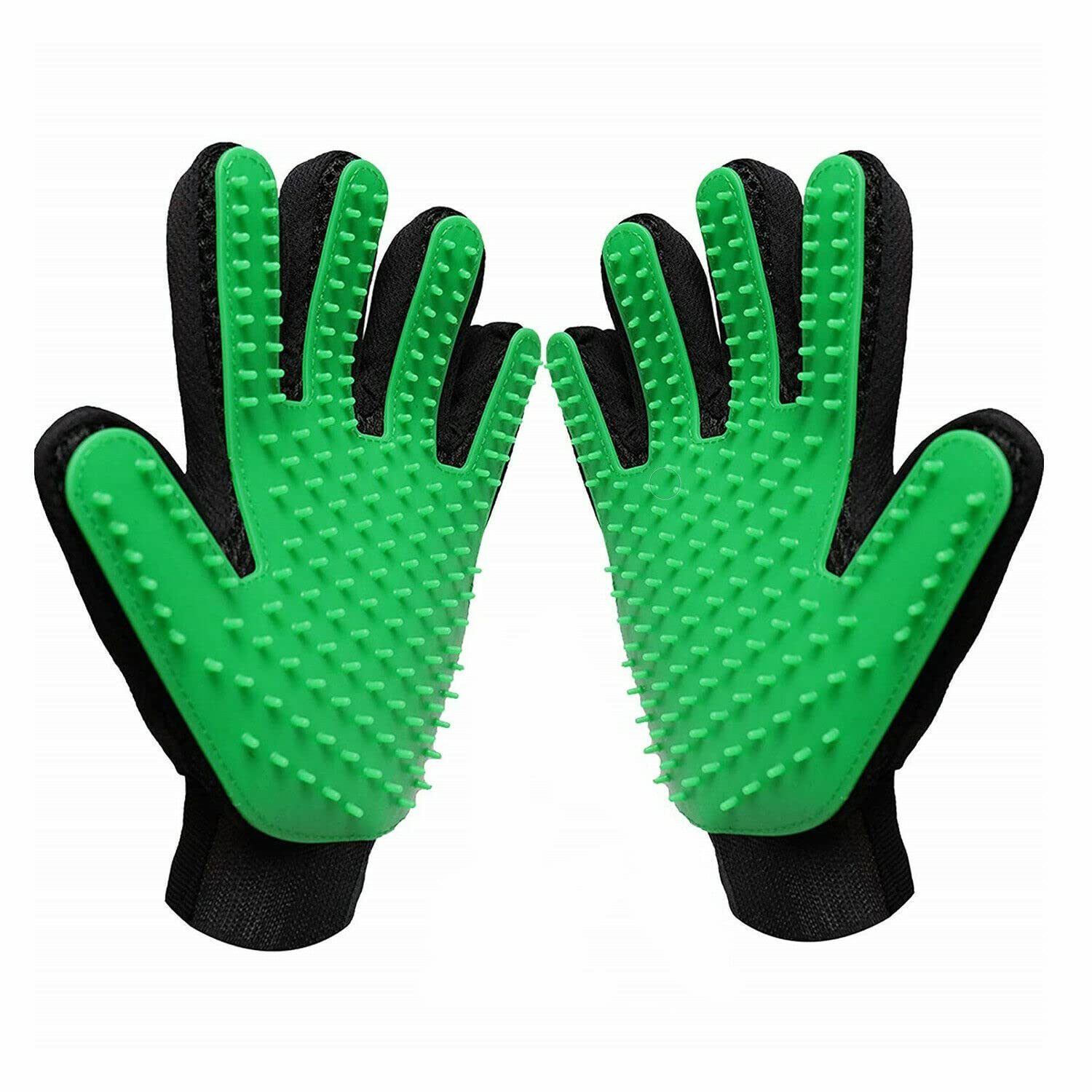 Boolavard Pet Grooming Glove - Gentle Deshedding Brush Glove - Efficient Pet Hair Remover Mitt - Enhanced Five Finger Design - Perfect for Dog & Cat with Long & Short Fur - 1 Pair (Green)