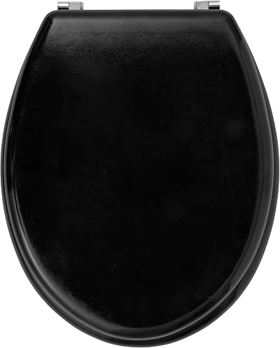 Beldray LA032355BLKFEU7 Wooden Oval Toilet Seat with Lid Black Stainless Steel