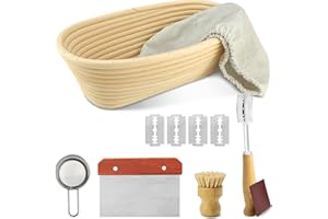 NOSTOSON Banneton Basket Set for Sourdough Bread Baking - 10" Oval Proofing Basket Kit with Lame, Scraper, Sifter & Brush | Complete Starter Kit for Home Bakers & Artisans | Natural Rattan Gift-Ready Packaging