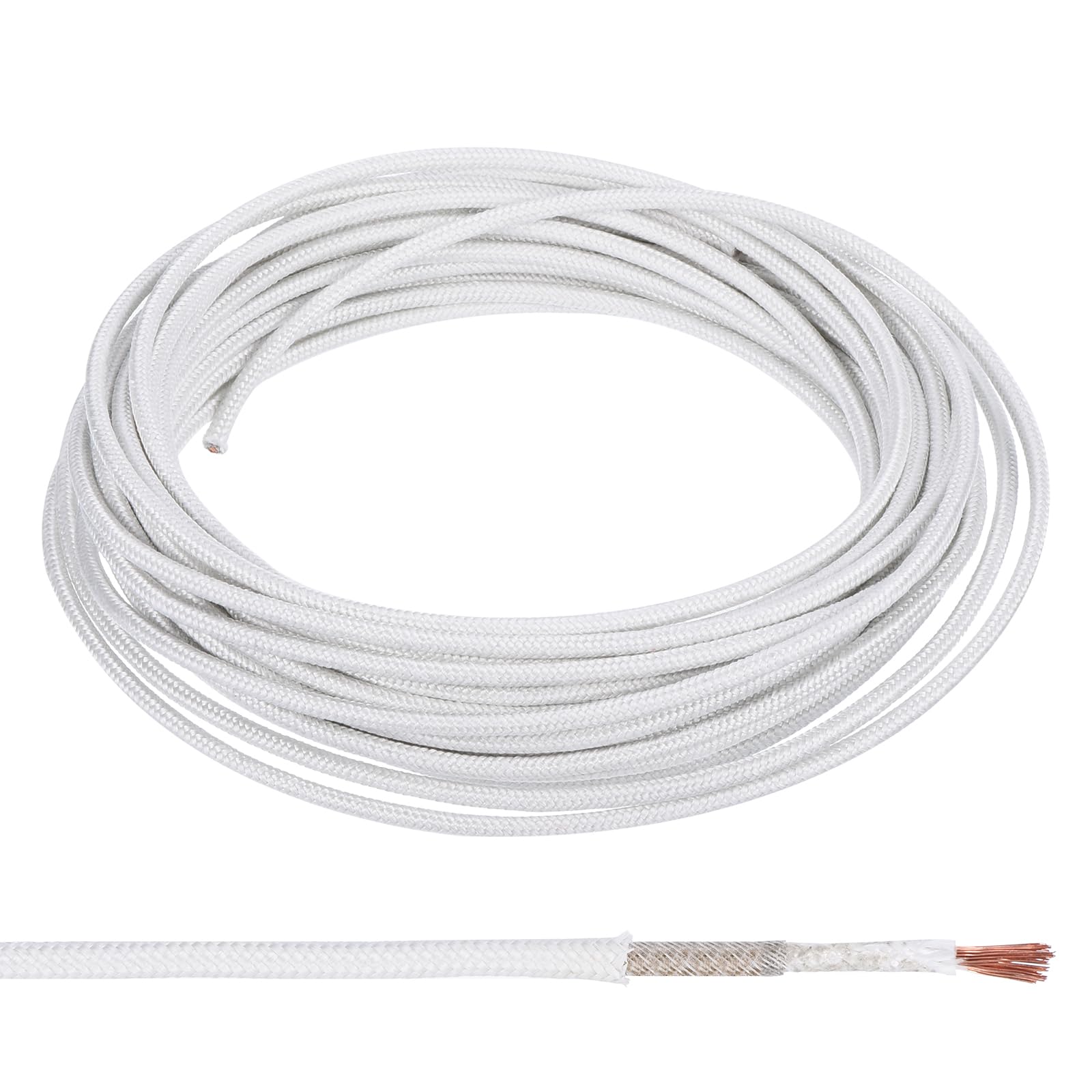 PATIKIL 32.8Ft 14 AWG High Temperature Wire, -60-350 Degrees Celsius Mica Glass Fiber Electronic Wire Insulated Heat Resistant Electronical Flexible Cable for Lamp Boiler Heater, White