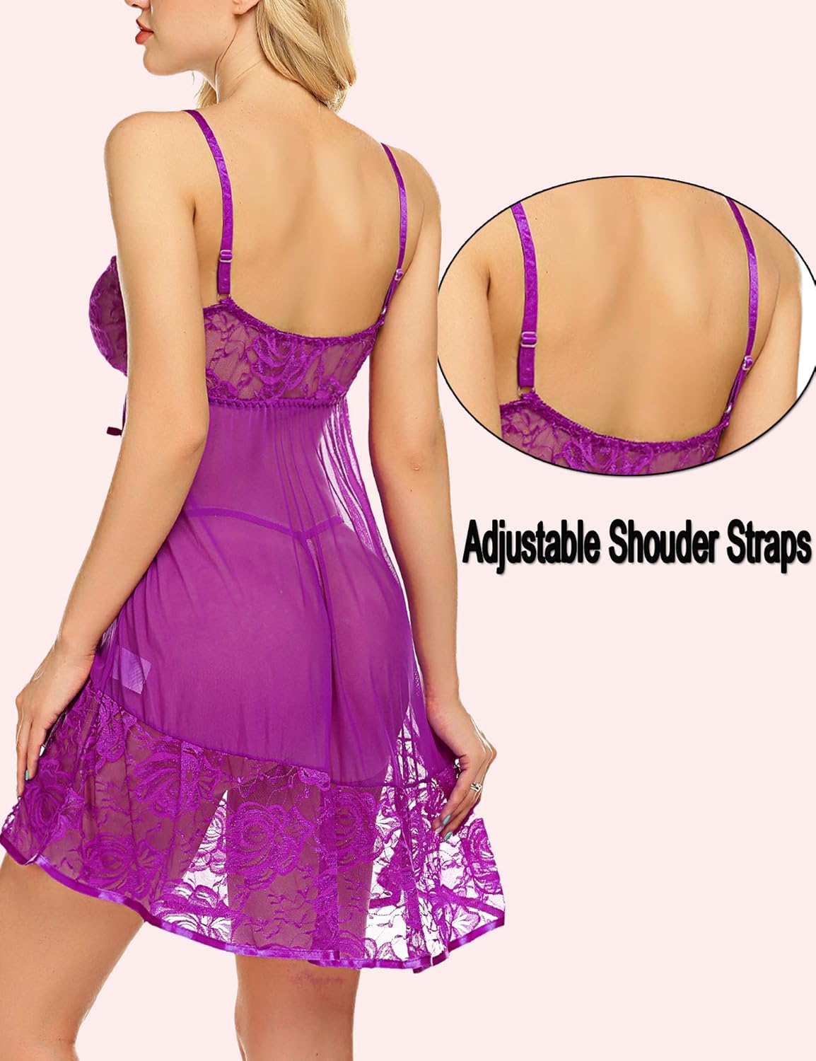 Avidlove Women Lingerie Lace Babydoll Strap Chemise Sexy V Neck Sleepwear: Clothing