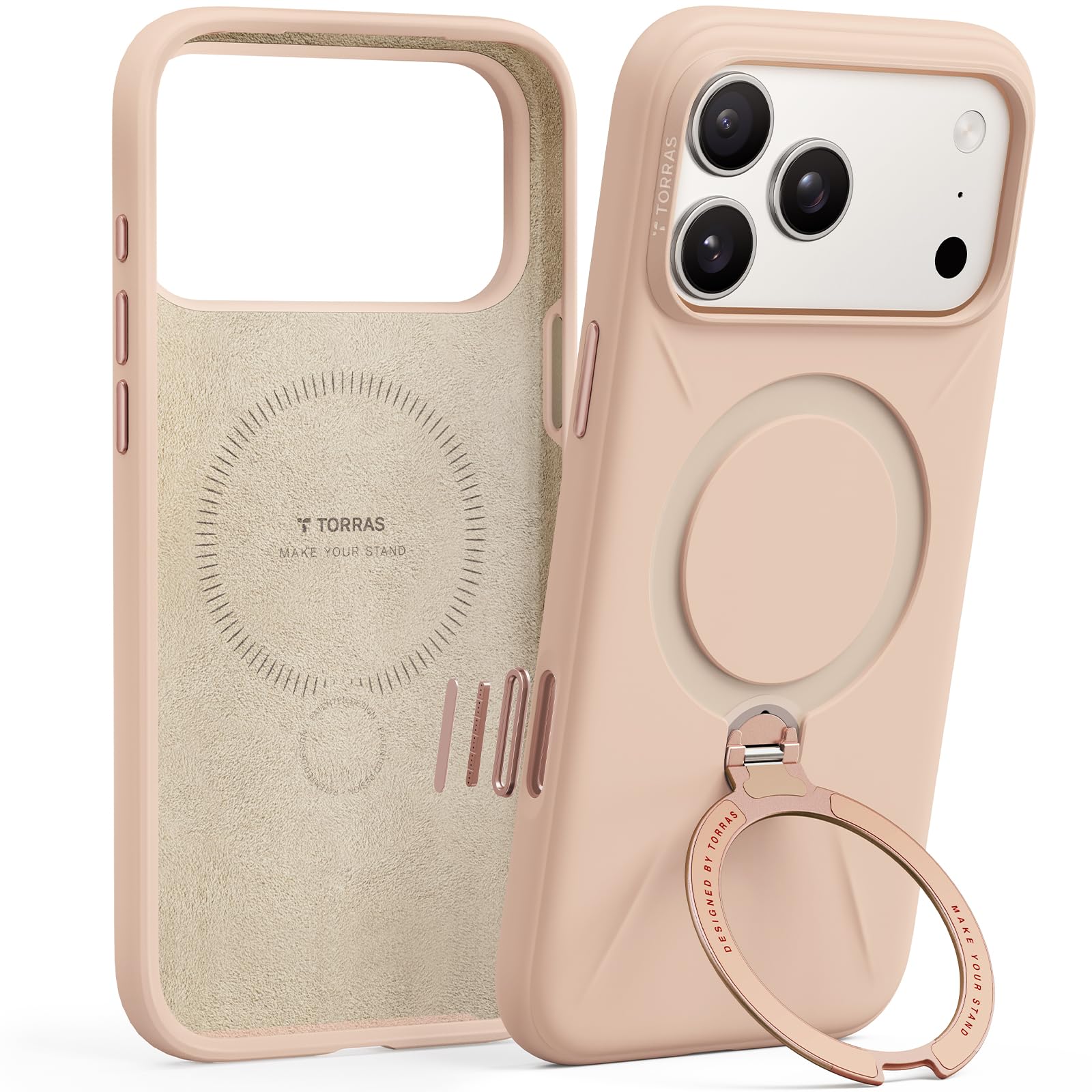 Photo 1 of TORRAS Ostand Q3 Silicone for iPhone 17 Pro Max Case, Fit for MagSafe, 360 Spin Stand, Soft Liquid Silicone Cozy Grip, Camera Control, Protective Case for iPhone 17 Pro Max for Women Girl, Bliss Pink