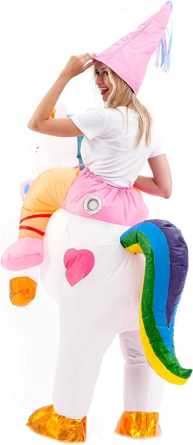 Spooktacular Creations Inflatable Costume Unicorn Riding a Unicorn Air Blow-up Deluxe Halloween Costume - Adult Size: Clothing