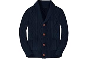 HALOUMONING Boy's Sweater Cardigan Button Down Shawl Collar Cable Knitted Outwear Long Sleeve Sweater Coats with Pockets
