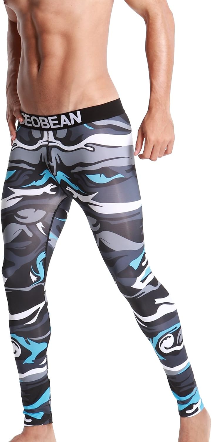SEOBEAN Mens Low Rise Underwear Pants Long John Sports Leggings Tights