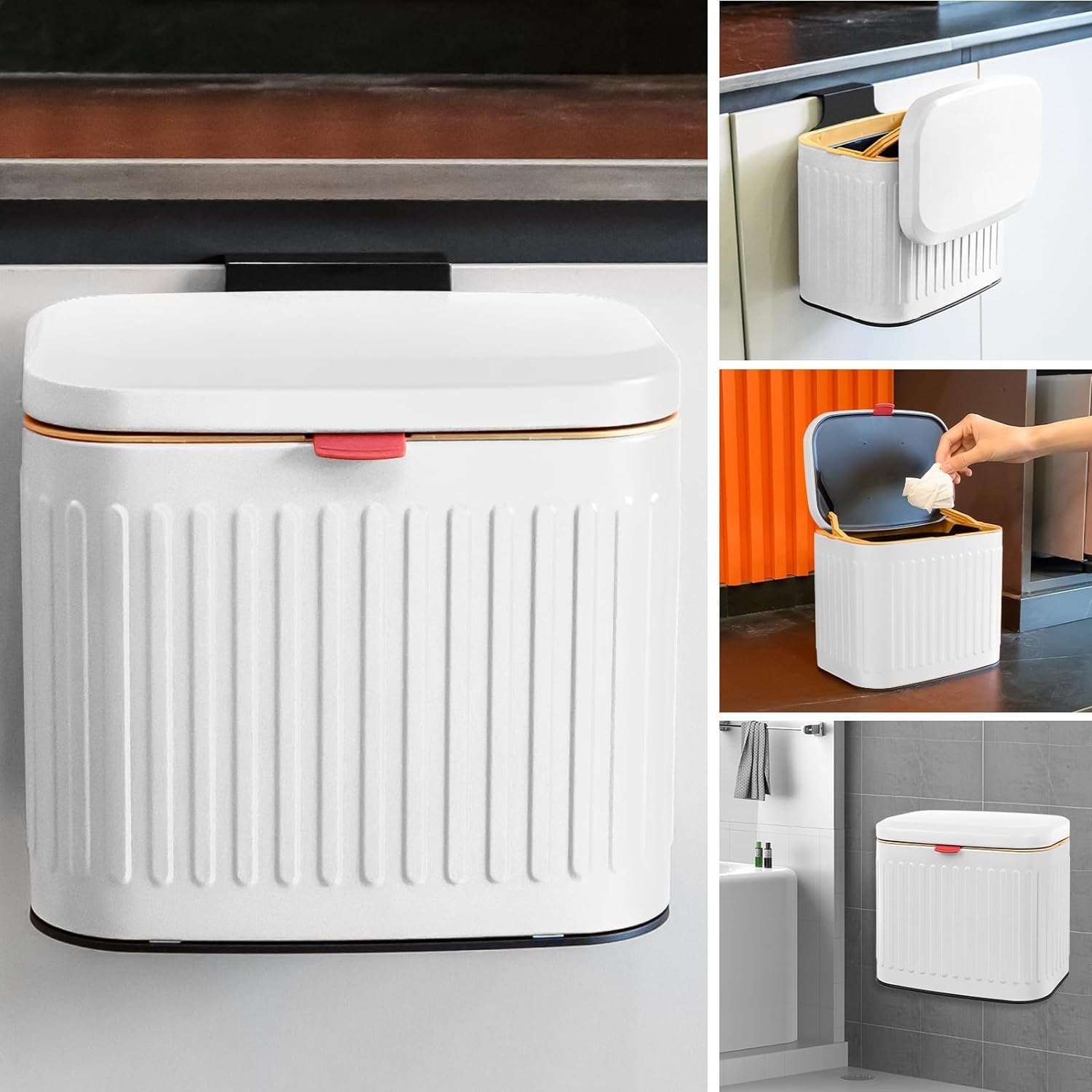 TESIN Small Hanging Kitchen Compost Bin 4 L/1.05 Gallon, White Trash Can with Detachable Inner Bucket for Cupboard Countertop Bathroom Camping Office Camping (4 Liter)